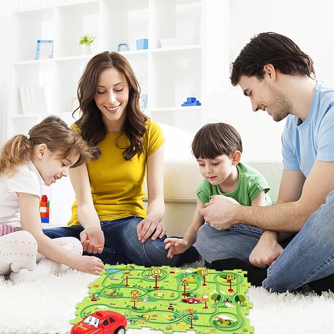 25PCS Puzzle Racer Kids Car Track Set, Land Series Jigsaw Puzzle Racer Car Play Set Preschool Gifts for Kids Christmas Birthday Gift for Boys Girls