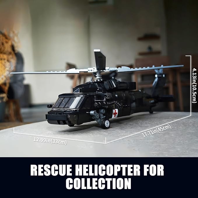UH-60 Black Utility Helicopter Building Set for Adults, Compatible with Lego Military Army Airplane, Hawk Plane Model Kit with 4 Soldier Figures, Birthday Gift Toys for 8-14 Boys Kids (692 PCS)