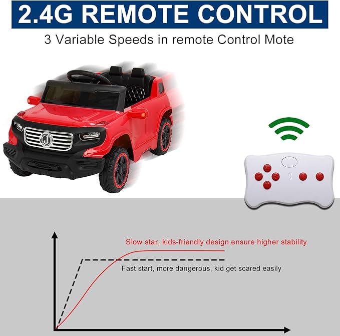 VALUE BOX Electric Remote Control Truck, Kids Toddler Ride On Cars 6V Battery Motorized Vehicles Children's Best Toy Car Safe with 3 Speeds, Music, seat Belts, LED Lights and Realistic Horns (Red)