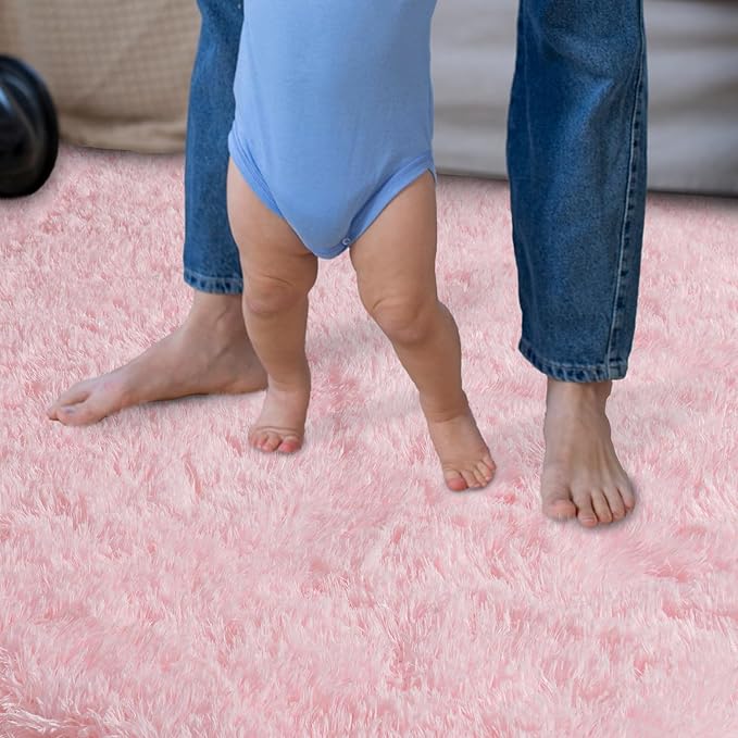 Super Fluffy Throw Rugs for Bedroom, Modern Shag Pink Area Rug, Soft and Cozy Plush Small Carpet for Kids,Girls Boys and Teens Decorations for Living Room Dorm Nursery Classroom, 2x3 Feet