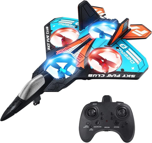 Foam Drone RC Airplane for Kids and Beginners, Remote Control Plane Fighter Jet Helicopter with Light, Auto Hovering, 360° Flip and 2 Batteries (18Mins)