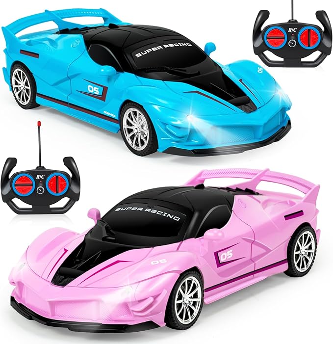 Remote Control Racing Car for Girls Boys 3 4-7 Christmas Birthday Gifts,Hobby RC Cars Toys for Age 3 4 5 6 7 8-12 Year Old Kids- 1:18 Scale Model Racing Car Pink Blue 2 Pack