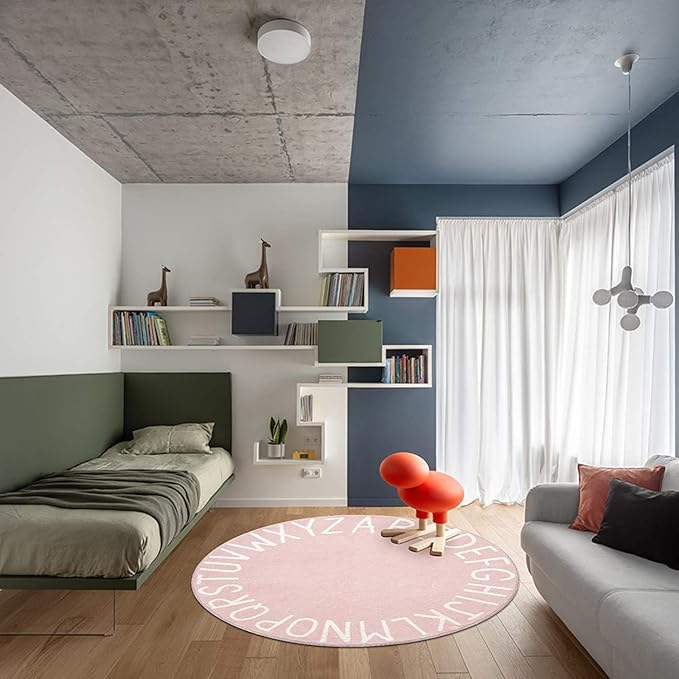 Topotdor Round Kids Play Rug Alphabet Nursery Area Rug Extra Large Soft Crawling Play Mat for Children Toddlers Bedroom (71 inch, Pink)