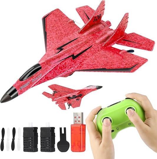 RC Plane, Remote Control Wireless Airplane Toy - 2 CH RC Airplane 2.4GHZ RC Glider with Lights, Remote Control Airplanes Foam RC Fighter Airlane Jet for Adults Kids