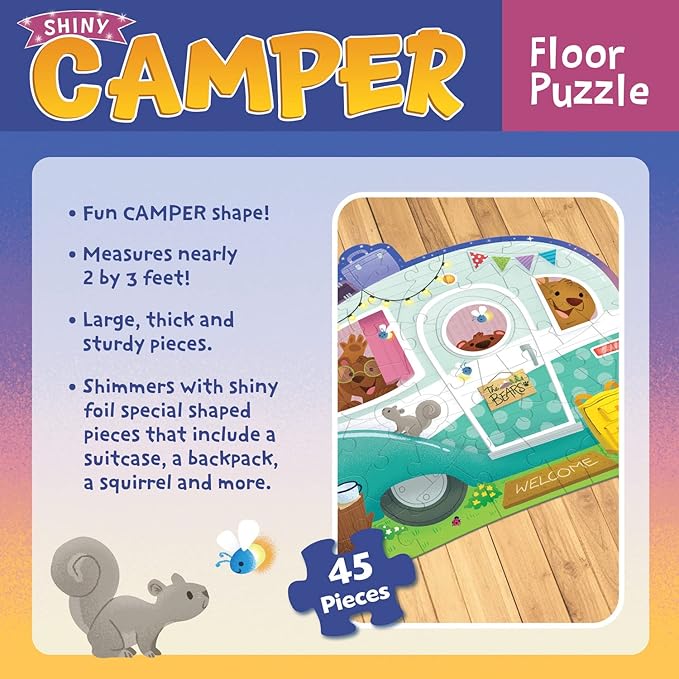 Peaceable Kingdom Shiny Camper Floor Puzzle – Giant Camping Puzzle for Kids Ages 3 & up – Fun Camper Shape – Great for Classrooms