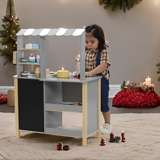 Wooden Play Kitchen Set for Kids, Kids Kitchen Playset Chef Pretend Cooking Set for Toddlers, Children Toys Kitchen with 28 Pcs Toy Bread & Bakeware Accessories