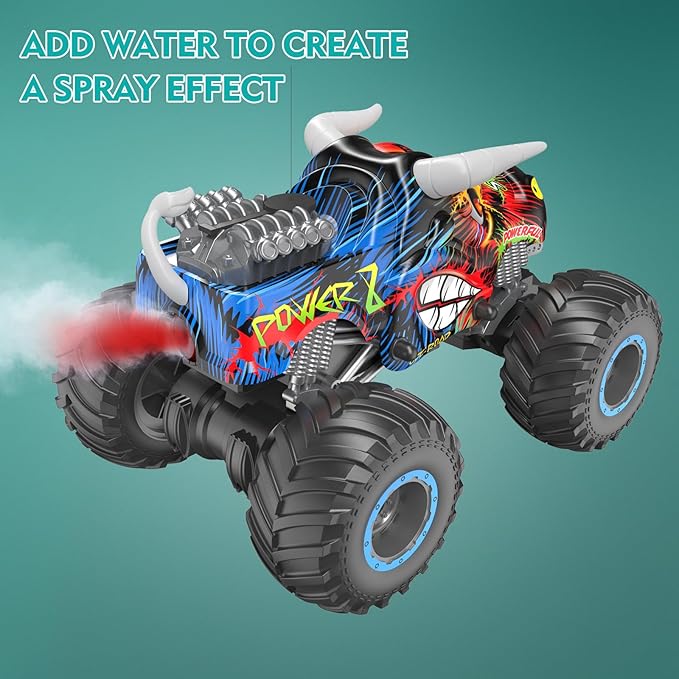Remote Control Monster Truck, 2.4GHz All Terrain Remote Control Monster Cars, 1:16 Monster Truck RC Trucks, Remote Monster Car with Spray Music and Light for Boys 4-7 8-12 Kids