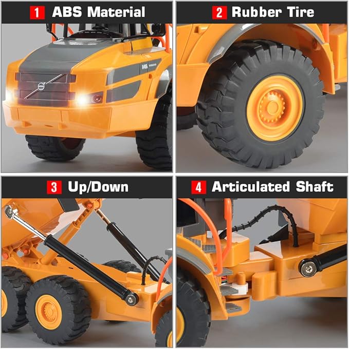 DOUBLE E Volvo RC Dump Truck Toy for Kids, Articulated Hauler, Remote Control Construction Toys Vehicles with Lights, Birthday Gifts Ideas for Boys Age 6 7 8 9 10 Year Old and up