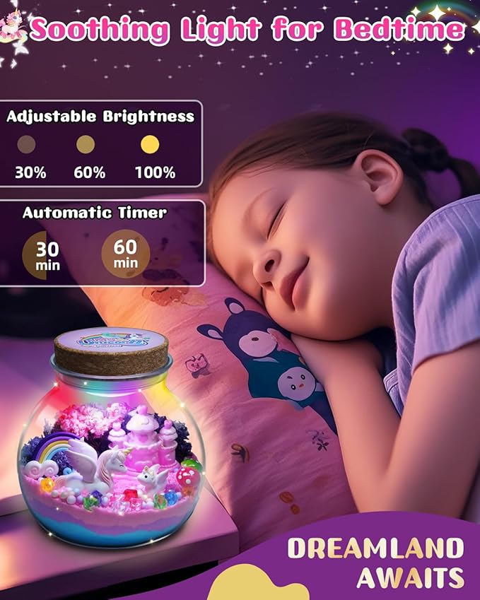 Light-Up Unicorn Terrarium Kit for Kids, DIY Arts & Crafts Gift for Girls Ages 4 5 6 7 8-12 Year Old, LED Night Light with Remote, Best Birthday Easter Unicorn Toys Gifts for Girls Kid