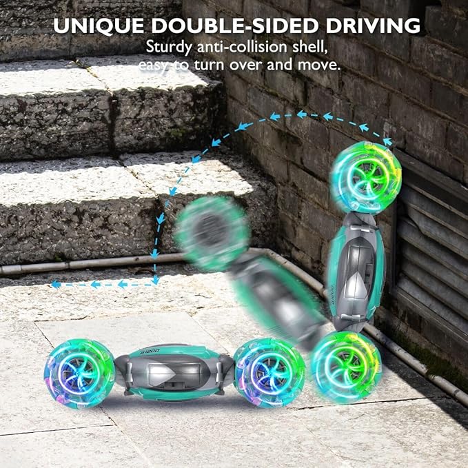 Gesture Sensing RC Stunt Car, Gesture RC Car for 6-12 yr Boys Girls, Hand Controlled RC Car 360° Double-Side Rotation with Lights, 2.4GHz 4WD Remote Control Twist Cars, Xmas Gifts for Kids Age 8-12