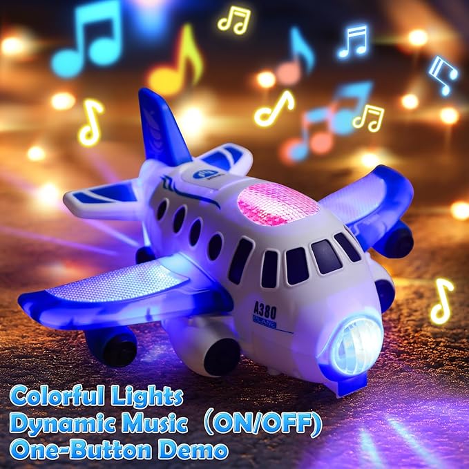 HOLYFUN Toddler Airplane Toys with Mini Cars, Kids Music Toy Plane with Sounds and Lights for 3,4,5 Year Olds Boys and Girls