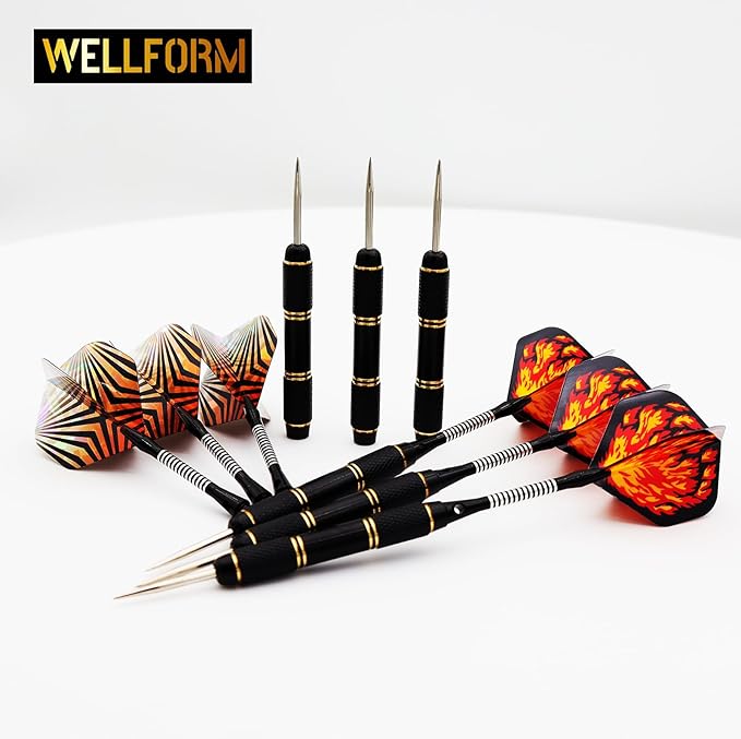 Darts Metal Tip Set, Steel Tip Darts Set 22g and 28g Professional Darts for Dartboard with Darts Guide and Darts Case, Aluminum Shafts, Brass Barrels, Extra Dart Flights, Dart Sharpener,etc.