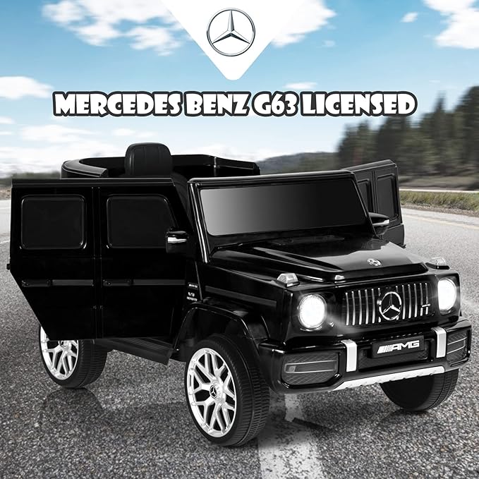 OLAKIDS 12V Kids Ride On Car, Licensed Mercedes Benz G63 Electric Vehicle with Remote Control, Double Open Doors, Music, Bluetooth, 2 Speeds, Wheels Suspension, Battery Powered Driving Toy (Black)