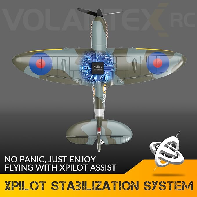 VOLANTEXRC RC Plane, 4 Channel Remote Control Airplane Fighter Spitfire RTF with Aileron, Gyro, Aerobatics & 3 Modes Easy to Fly, Hobby Radio Controlled Aircraft for Beginners, Kids & Adults (Blue)