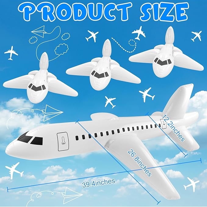 Mototo 8 Pieces Inflatable Airplane Balloon 40 Inch Large Inflatable Plane Balloon White Plane Toy Float Airplane Aviation Themed for Outdoor Indoor Birthday Party Swimming Pool Party Supplies