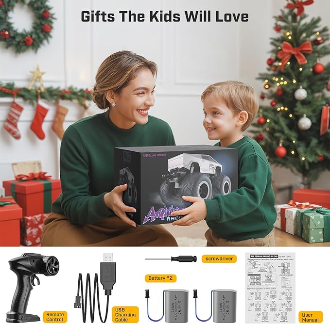 WayEee RC Truck Car Kids Toys for Ages 6+, Remote Control Car Waterproof Monster Truck, Amphibious 4WD All Terrain Off-Road Pickup, 1:16 Scale, 2.4GHZ Vehicles, Boys Christmas Kids Birthday Gift