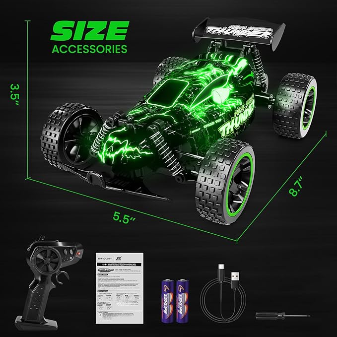 Tecnock RC Cars Remote Control Car for Boys and Girls, 1:18 Scale RC Car with LED Lights, 2.4GHz 2WD All-Terrain RC Truck, Rechargeable Battery for 50-Min Play, Gifts for Kids