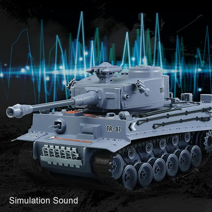 Dollox 1/18 Remote Control Tank 2.4Ghz, RC Military Toys German Tiger Army Battle Tank Vehicles with Smoke Launch Bullets, Rotating Turret, Light, Sound, Waterbomb RC Car Truck Toy for Kids Boys Girl