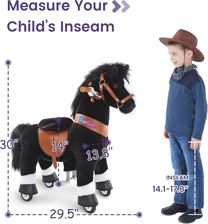 Ponycycle Kids Ride Horse Riding Horses for 3-4 Years Old Horse Ride on Toy with Brake(30" Height/Size 3 Classic Model U) Children Ride-on Pony with Wheels Plush Giddyup Boys & Girls Gifts Ux326