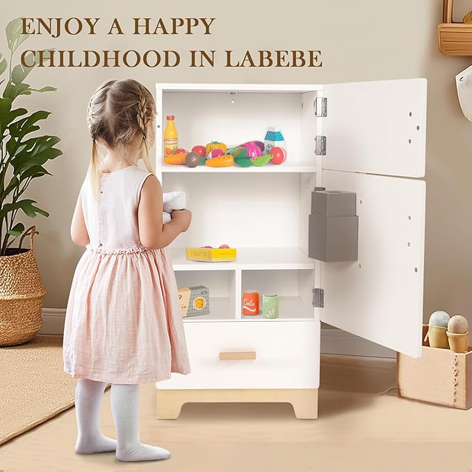labebe - Kitchen Wooden Fridge | Fridge Freezer for Toddlers, Kids' Kitchen Playset Toy, Baby Cabinet Refrigerator Pretend Play Furniture White for Children Boy & Girl(15.8" 13.8”27”)