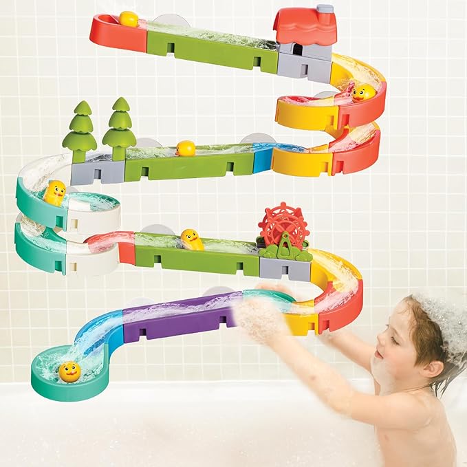 Duck Slide Toys, Bath Toys for Kids Ages 4-8, DIY Building Kit for Ages 5-7, Bathtub Time Birthday Gift for Toddler 3 + Year Old (51 PCS)