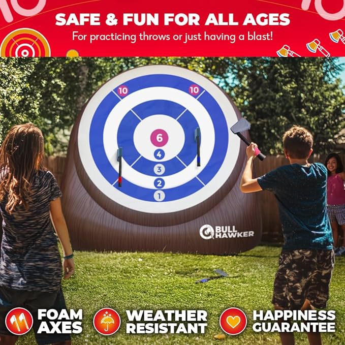 SWOOC Games - Bull Hawker™ | Giant Axe Darts (Over 6ft Tall) w/ 15+ Games | Axe Throwing Game for Backyard w/Air Pump | Outdoor Games for Adults and Family | Carnival Games | Throwing Axe Yard Games