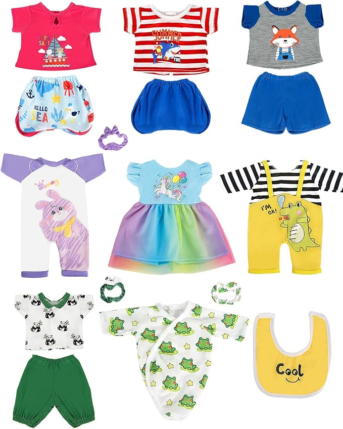 ARTST Baby Doll Clothes,8 Set 14-16 inch Baby Doll Accessories Outfit with Headbands for 43cm New Born,15 inch Bitty,18 inch Girls Boys