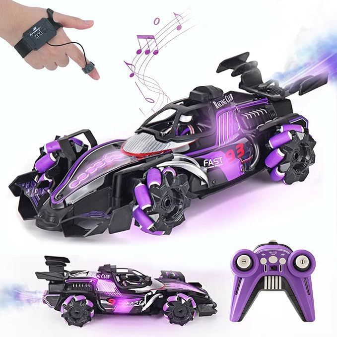 Gesture Sensing RC Stunt Car - Hand Controlled Remote Control Car 4WD Offroad 360° Rotation with Light Music Spray, RC Drift Car Toys for 6-12 Year Boys, Cool Birthday Gifts for Kids