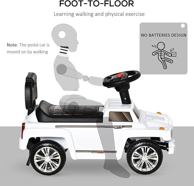 Aosom Kids Ride on Push Car, SUV Style Sliding Walking Car for Toddle with Horn, Music, Working Lights, Hidden Storage and Anti-Dumping System, White