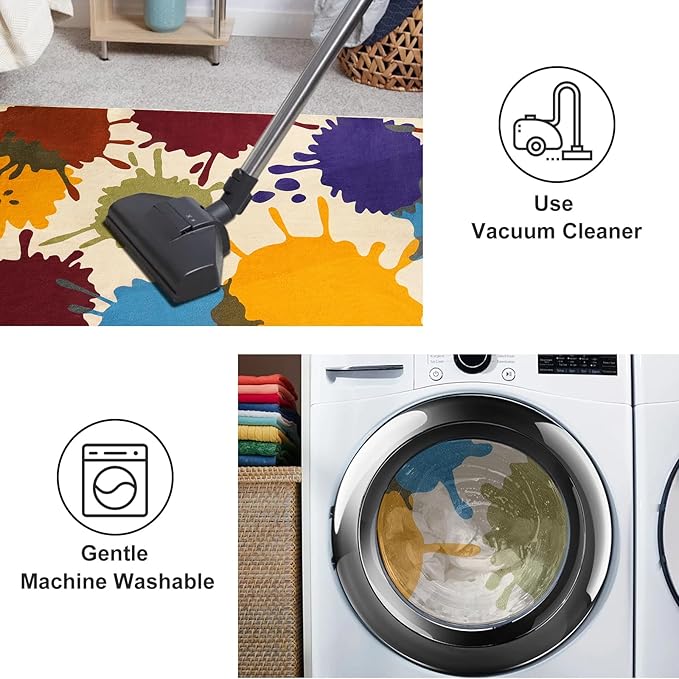 STARUIA Art Bedroom Rug, 4'x6' Machine Washable Kids Rug for Playroom, Paint Splash Rainbow Area Rug for Classroom, Soft Colorful Living Room Rug Throw Play Mat for Nursery Office Preschool