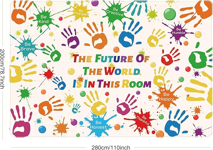 Colorful Kids Rug, Washable Rug for Kids, Handprints Area Rugs for Kids Bedroom, Non-Slip Play Mat Ultra Soft Thick Indoor Plush Rugs for Playroom Classroom Nursery Decor (9'2" X 6'7")