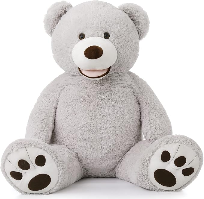 MorisMos Smile Giant Teddy Bear, 51inch Large Stuffed Bears with Big Footprints, Big Stuffed Animals Cuddly Plush Gifts for Girlfriends, Boyfriend, Gray