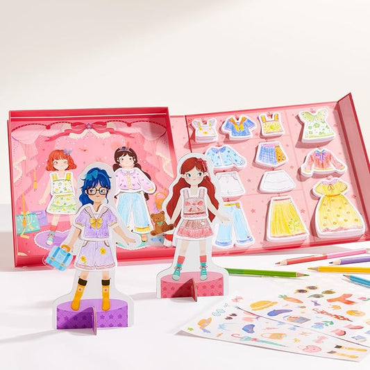 Mideer Paper Doll Kits, Reuseable Dress Up Paper Doll with Storage Box, DIY Dress Up Games for Girls Ages 4-7, Kids Fashion Design Kit with 240 Colorable Clothing Stickers and Dual Tip Colored Pencils
