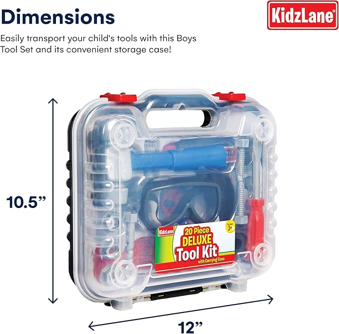 Kidzlane Tool Set for Toddlers and Kids - 20pcs Toy Tools with Electronic Cordless Drill and Tool Box - Tool Box for Kids, Toddler Boys and Girls - Kidzlane Tool Set 19 Pieces - Play Tool Kit