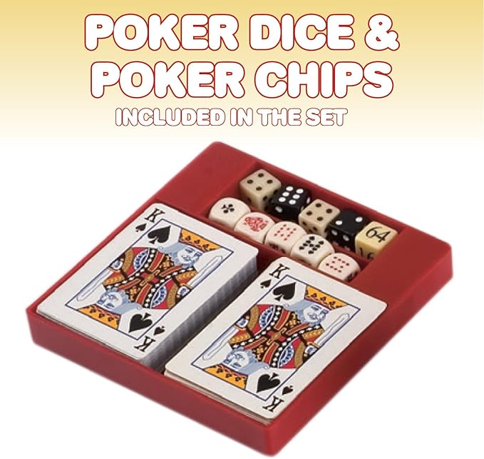 Gamie 6-in-1 Dice Cube Game Set Board Game and Casino Set–Includes Chess, Checkers and Backgammon, 2 Decks of Playing Cards, Poker Chips, Poker Dice and Dominoes-Complete Kit for Family Fun