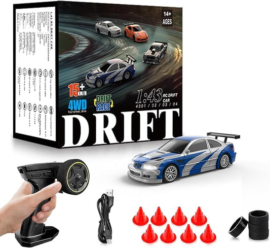 RC Drift Car, 1/43 Mini RC Drift Car with Gyroscope, 2.4GHz Full Proportional Remote Control Cars, 4WD High Speed Racing with Lights, Racing Tires, Model Cars Gift for Adults, Kids, Boys, Girls