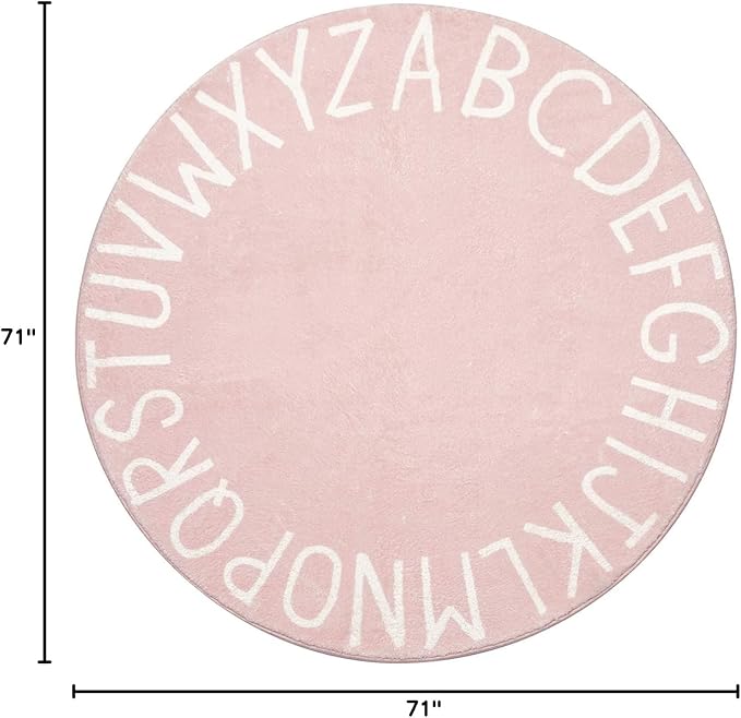 Topotdor Round Kids Play Rug Alphabet Nursery Area Rug Extra Large Soft Crawling Play Mat for Children Toddlers Bedroom (71 inch, Pink)