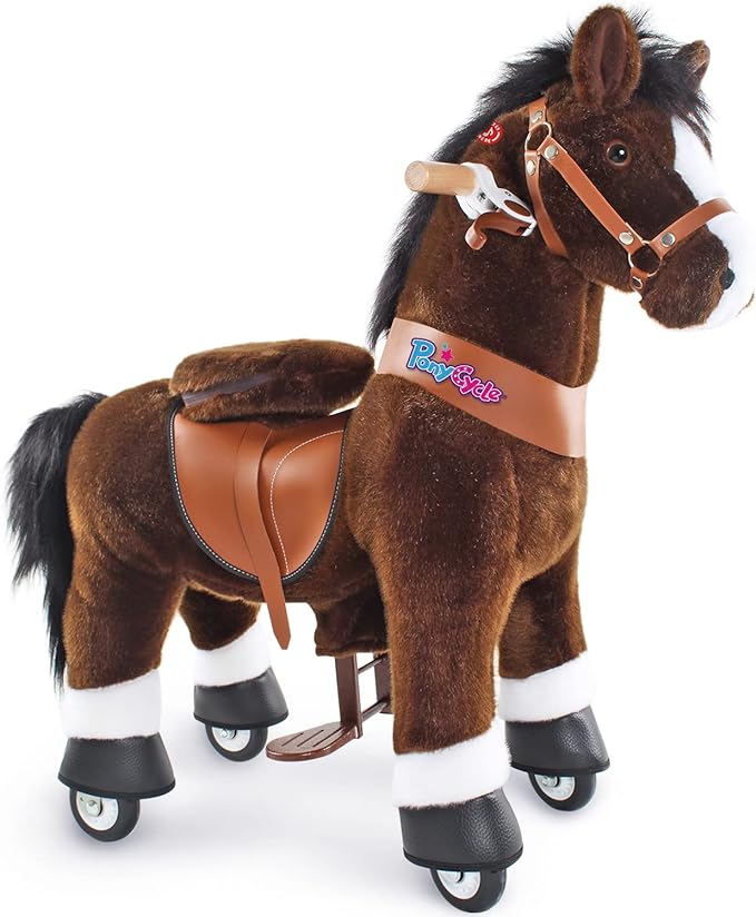PonyCycle Ride on Horse for Kids Riding Horse Pony Toys (30" Height/Size 3) Giddy up Rocking Horse Classic Model U with Brake Plush Animal for Indoor & Outdoor Activities Chocolate Brown Ux321