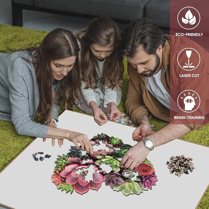 Heart Succulent Wooden Puzzles for Adult,500 Pieces Unique Shaped Flower Wooden Jigsaw Puzzles for Adults and Kids,Extra Thick 5MM,Family Game,Birthday Gift17.3"x18.4"