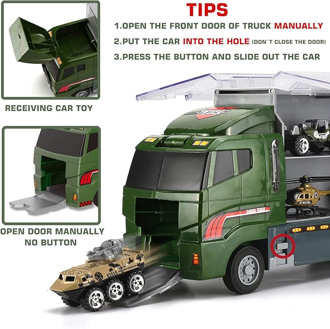 26 Pcs Military Truck with Soldier Men Set(2 in 1), Mini Die-cast Battle Car in Carrier Truck, Army Toy Double Side Transport Vehicle for Kid Child Girl Boy Play Birthday Party Favors