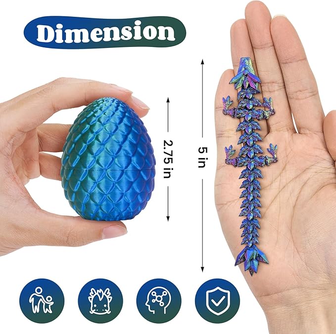 TBOLINE 4PCS 3D Printed Dragon Egg, Mystery Easter Egg Articulated Crystal Animals Fidget Toy for Boy Kid, 3D Print Small Dinosaur Eggs Toy Mythical Pieces Dragon in Egg (4-Piece Set-D)