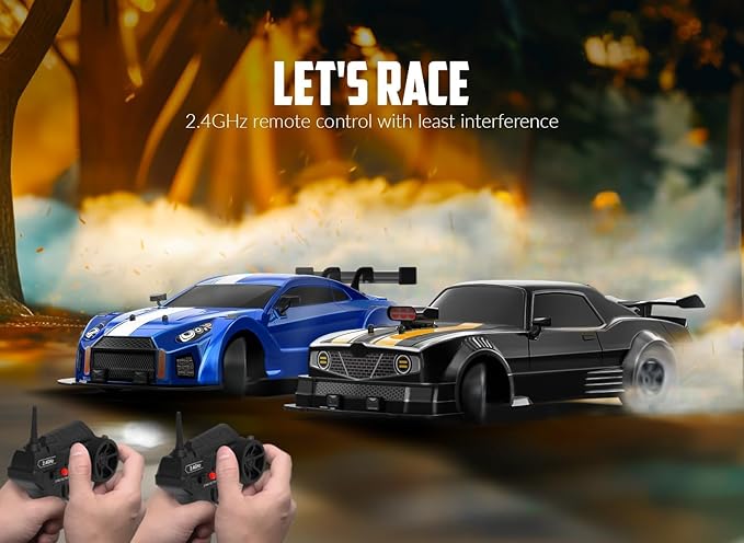 RACENT 1:16 RC Drift Car, 2.4Ghz 4WD 18KM/H Remote Control Car with Spray Mist, Racing and Drifting Wheels, LED Light, 2 Batteries, Sport Model Toys Vehicle for Kids, Boys, Adults
