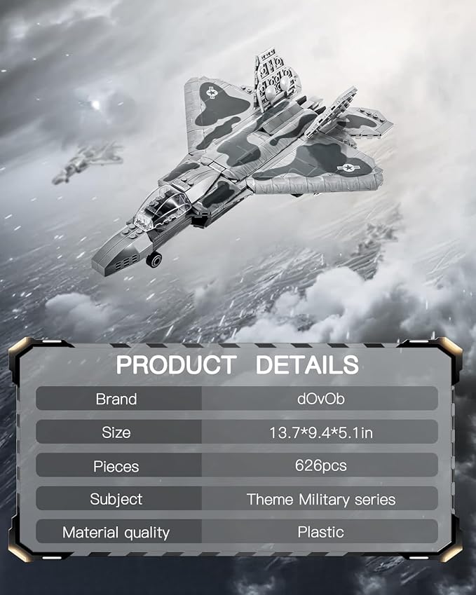 dOvOb Military F-22 Raptor Fighter Jet Air Force Building Block Set (626 Pieces), Fighting Falcon Army Plane Toys as Gift for Kids or Adult