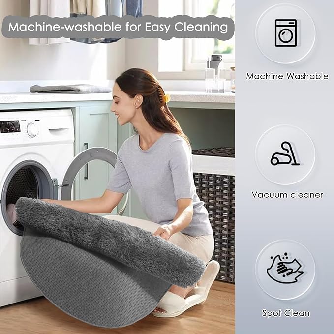 Grey Round Rugs 4Ft for Living Room Bedroom, Fluffy Fuzzy Shag Shaggy Circle Area Rug for Kids Room Home Office Decor Aesthetic, Furry Soft Plush Indoor Floor Gray Carpet for Baby Nursery Preppy Dorm