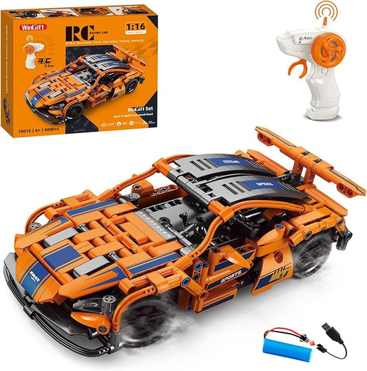 408 Piece Remote Control Racing Car Building Set for Kids,STEM 1:16 technology Sports Car Collection Model Brick Kit,Rechargeable RC Sports Cars Toy Set Gift for 6 7 8+ Year Old Boys and Girls