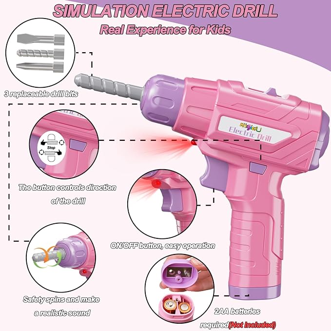 Kids Tool Bench Set,MAGIC4U 89PCS Toddler Tool Workbench with Electirc Drill 12 Tools Equipement,Safety Vest & Hat,Pretend Play Kids Construction Toys Gift for Girls Boys Age 3,4,5,6,7,8