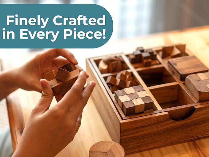 BSIRI 9 in 1 Wooden Brain Teaser Puzzles for Adults Teens and Kids Box Set for All Ages Wood Hard Level 10 Impossible Mind Games 3D Puzzle Sets for Decoration and Mini Toys.