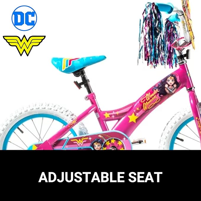 Wonder Woman 16 Inch Bike for Kids | Detachable Training Wheels for Safety & Balance | Pedal Powered Bicycle for Young Superheros Ages 4 and up| Perfect for Boys & Girls | Adjustable Seat