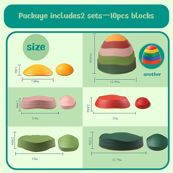 makarci stepping stones for kids, 10pcs preschool toys promoting balance coordination skills indoor or outdoor play obstacle courses also autism sensory products for toddlers