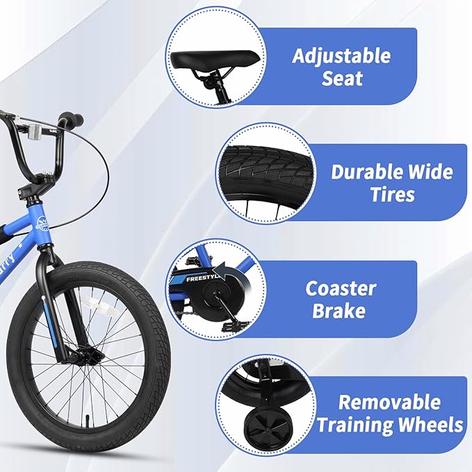 12 14 16 18 Inch Kids Bike BMX Style Bicycle with Training Wheels Coaster Brake for 1-10 Years Old Toddlers Boys Girls Multiple Colors